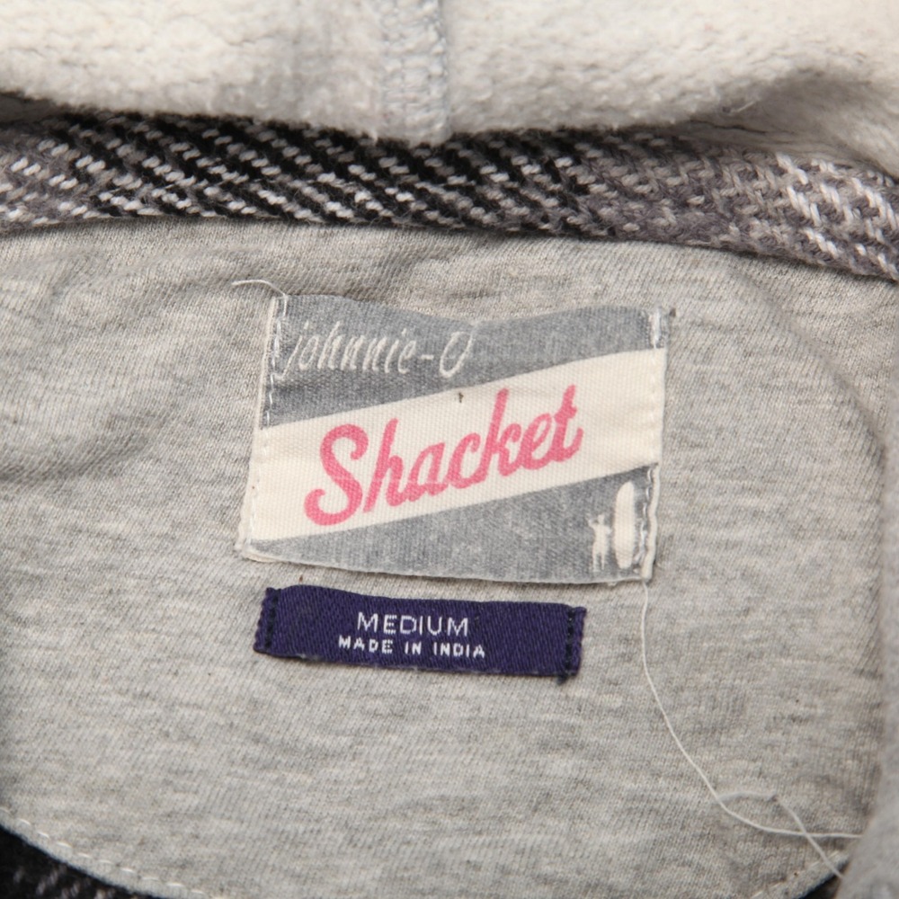Johnnie O Shacket Jacket Mens Medium Black Gray Plaid Hooded Cotton Flannel - Picture 5 of 11